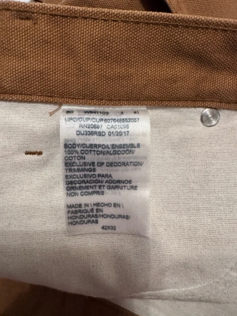Dickies Size 42x32 Solid Dark Tan Straight Leg Carpenter Khaki Pants - EUC